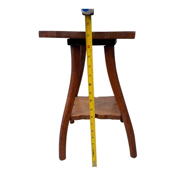 Antique Arts Crafts Quartersawn Tiger Oak 2 Tier Plant Stand Parlor Table Shelf - Picture 4 of 11